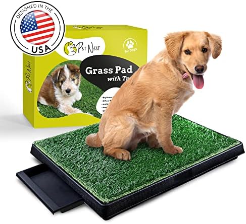 כרית דשא לקן חיות מחמד לכלבים [24 על 20 אינץ'] - דשא בסיר כלבים היגייני עם מגש-רחיץ 3 חלקים דשא פיפי לכלבים עם חורי ניקוז